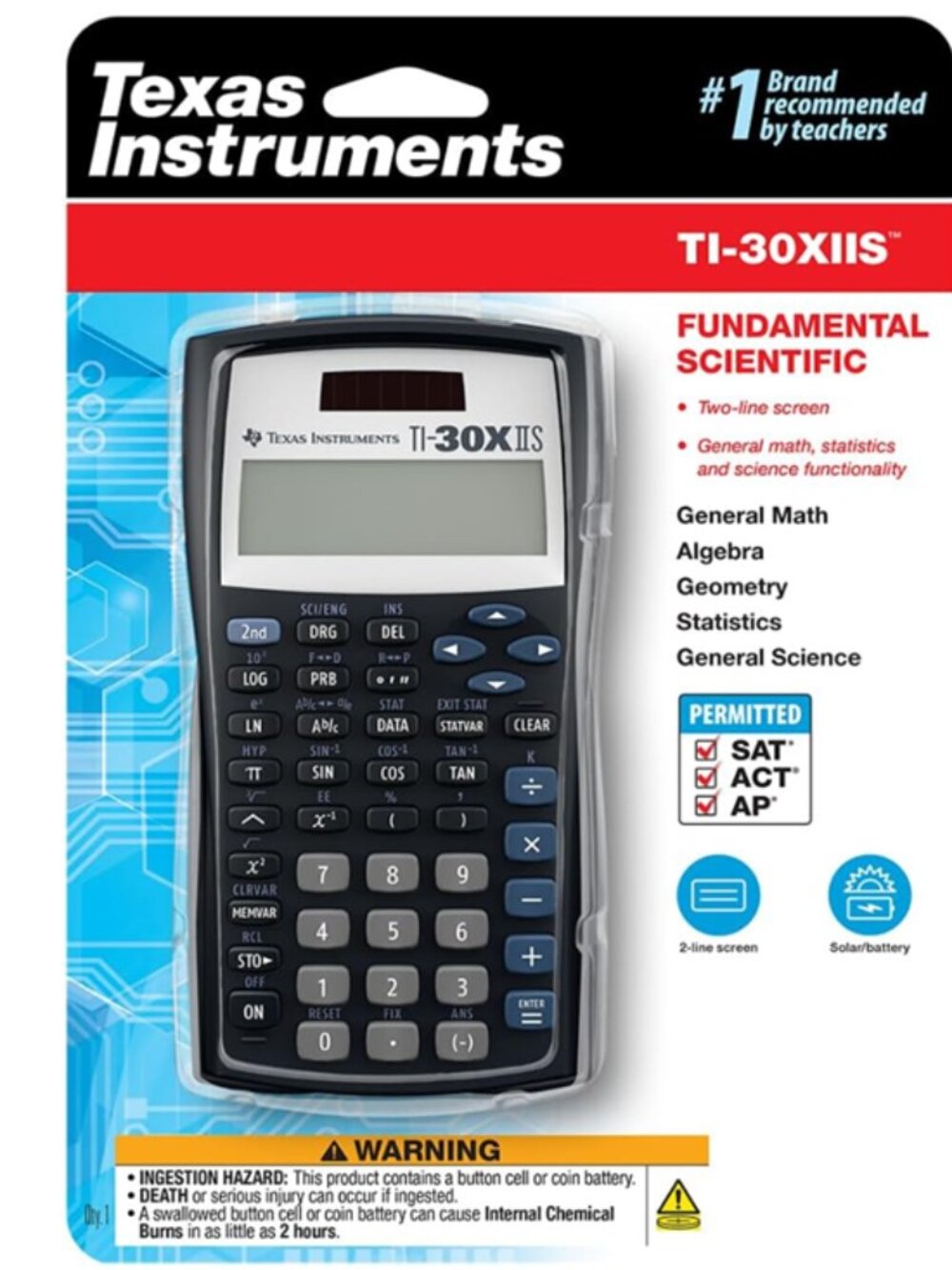 Texas Instruments TI-30XIIS Scientific Calculator, Black with Blue Accents (30XI